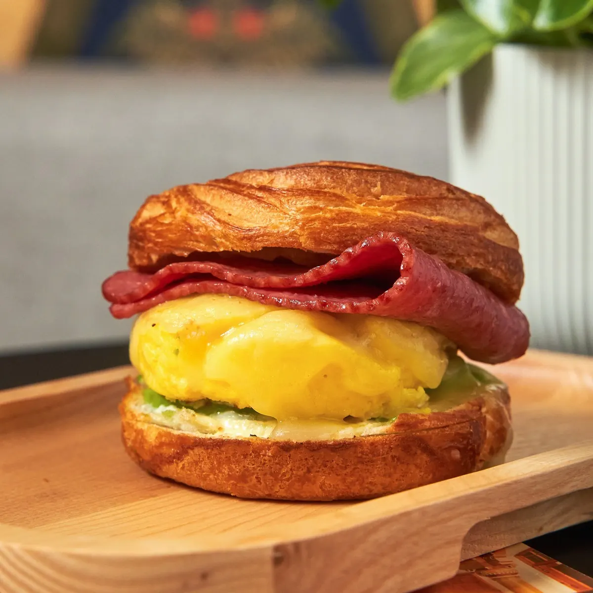 Breakfast croissant sandwich at Café 295